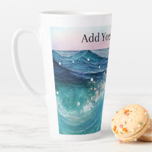 Taza De Café Latte Acuarela Blue White Ocean Wave Personalizado Foto