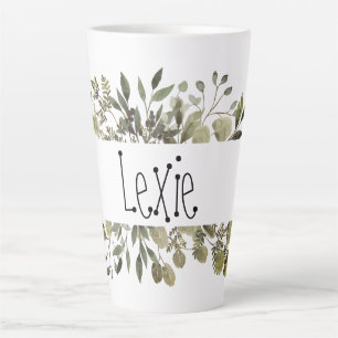 Taza De Café Latte Acuarela Botánica Personalizada
