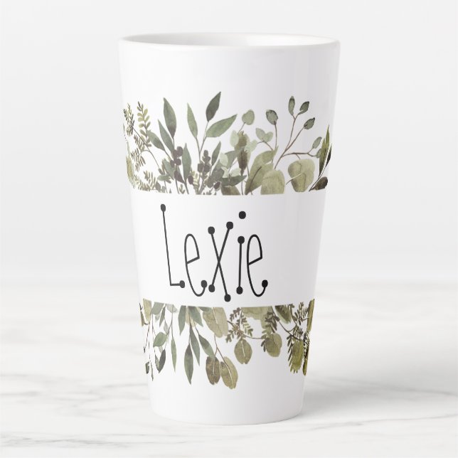 Taza De Café Latte Acuarela Botánica Personalizada (Anverso)