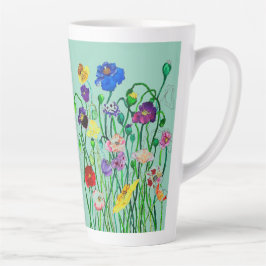 Taza De Café Latte acuarela de adormidera salvaje brillante