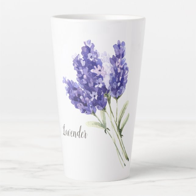 Taza De Café Latte Acuarela de flores de lavanda (Anverso)