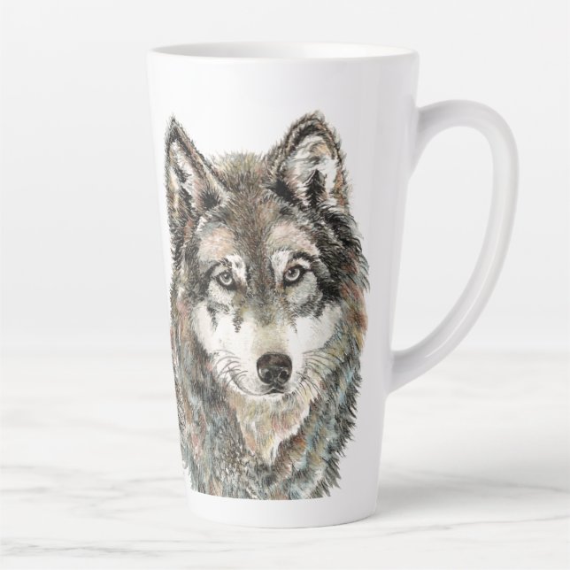 Taza De Café Latte Acuarela de lobo Lobos animales (Derecha)