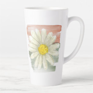 Taza De Café Latte Acuarela de margarita blanca