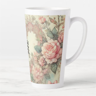 Taza De Café Latte Acuarela Floral Boho Corazones Pastel Vintage
