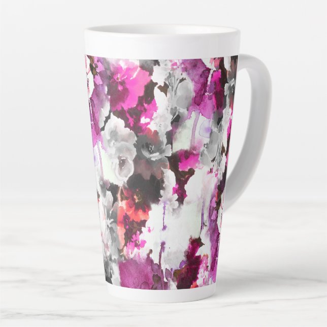Taza De Café Latte Acuarela floral - Diseño abstracto rosa y blanco (Ángulo derecho)