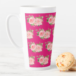 Taza De Café Latte Acuarela floral rosa moderna
