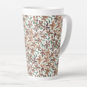 Taza De Café Latte Acuarela floral verde campestre pintada a mano