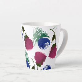 Taza De Café Latte Acuarela Florales Azul Burgundy Verdor Pintura