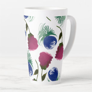Taza De Café Latte Acuarela Florales Azul Burgundy Verdor Pintura
