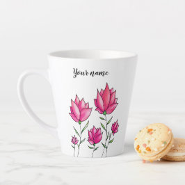 Taza De Café Latte Acuarela Flores Rosa Nombre Giro