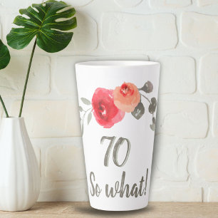 Taza De Café Latte Acuarela Inspiradora Cumpleaños 70 Floral