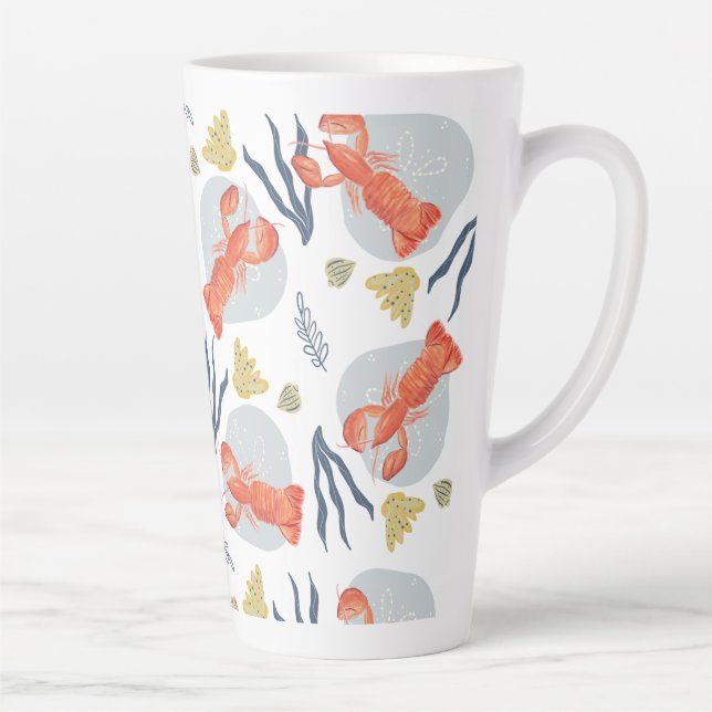 Taza De Café Latte Acuarela Lobster Crustacean Beach Sand Dollars (Derecha)