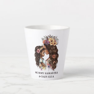 Taza De Café Latte Acuarela Madre negra e hija (2)