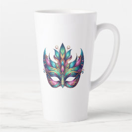 Taza De Café Latte acuarela Mardi Gras carnaval de máscaras