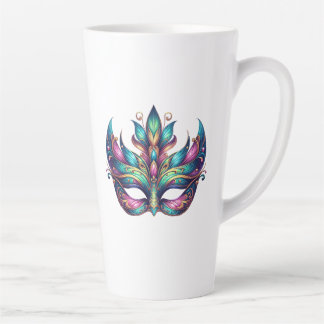 Taza De Café Latte acuarela Mardi Gras carnaval de máscaras