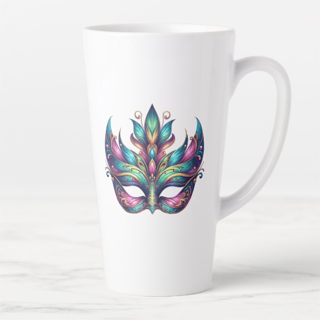 Taza De Café Latte acuarela Mardi Gras carnaval de máscaras (Derecha)