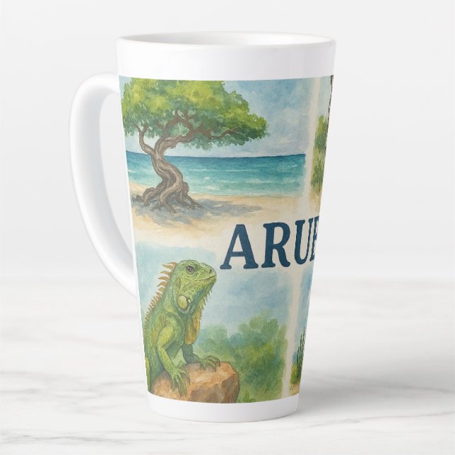 Taza De Café Latte Acuarela multivista de Aruba (Ángulo izquierdo)