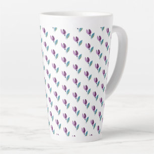 Taza De Café Latte Acuarela pintada a mano floral verde morado