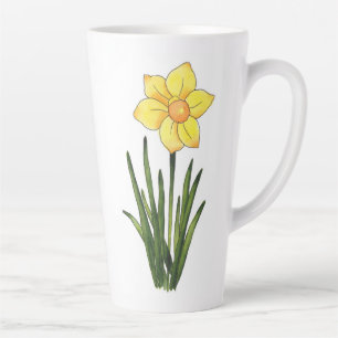 Taza De Café Latte Acuarela, pluma y tinta Daffodil