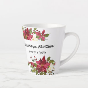 Taza De Café Latte Acuarela Poinsettia Love Grandma Monograma