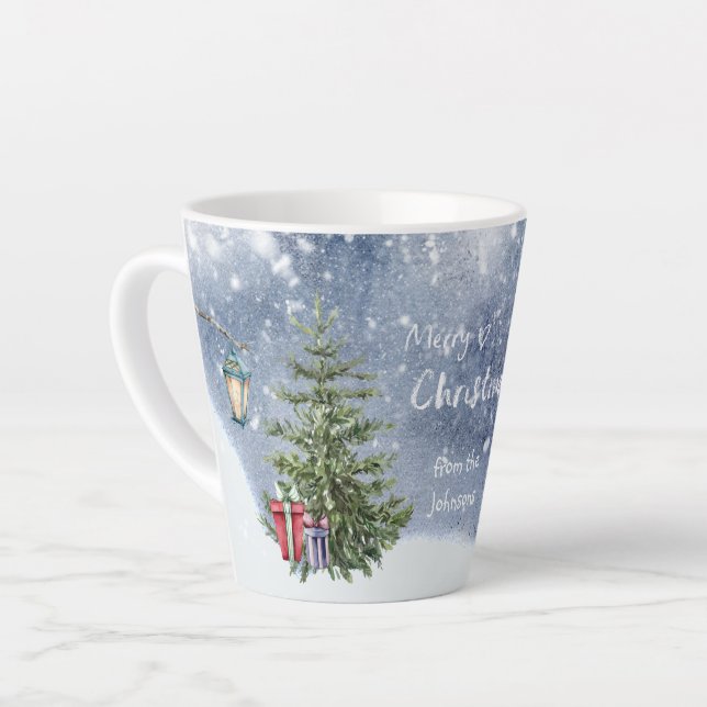 Taza De Café Latte Acuarela 🎄 Regalos de arboledas navideñas (Ángulo izquierdo)