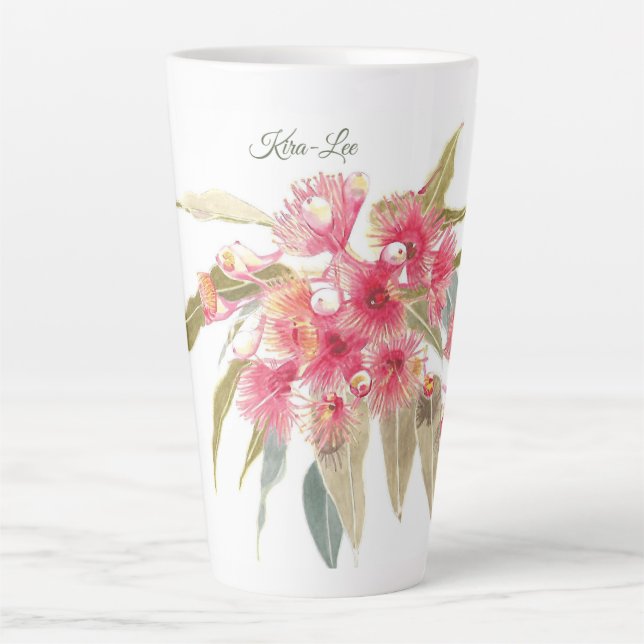Taza De Café Latte Acuarela rosa floral personalizada (Anverso)