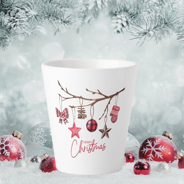 Taza De Café Latte Acuarela Rustic Merry Christmas (Subido por el creador)