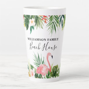 Taza De Café Latte Acuarela Tropical Floral Beach House Grande