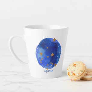 Taza De Café Latte Acuario Constelación Zodiaco Cielo Nocturno Acuare