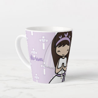 Taza De Café Latte Adorable chica de la Primera Comunión Santa
