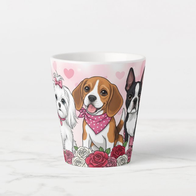 Taza De Café Latte Adorable Dog Trio Roses Pet Lover (Anverso)
