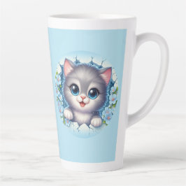 Taza De Café Latte Adorable gato 3D asomando el diseño de la pared fl