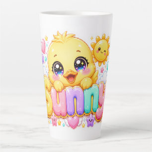 Taza De Café Latte Adorable Kawaii Pollito Soleado Nombre Pastel Rosa