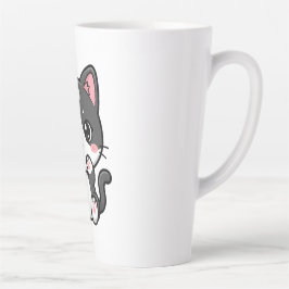 Taza De Café Latte Adorable Kawaii Tabby Kitten Illustration