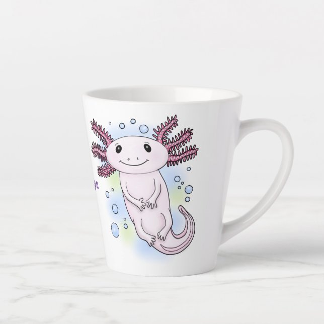 Taza De Café Latte Adorable pink axolotl cartoon (Derecha)
