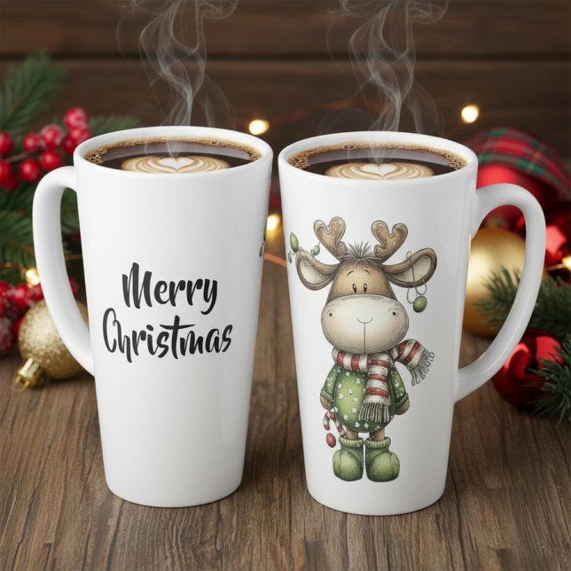 Taza De Café Latte Adorables renos de Navidad (christmas reindeer latte mug)