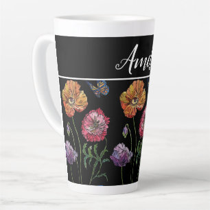 Taza De Café Latte Adormidera de color rojo Shabby Chic Flores de flo