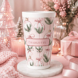 Taza De Café Latte Adorno de Navidad Rosa Moderno Personalizado