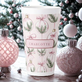 Taza De Café Latte Adorno de Navidad Rosa Moderno Personalizado