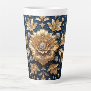 Taza De Café Latte Adorno Floral Dorado