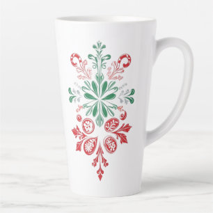 Taza De Café Latte Adorno Floral Vintage - Diseño Navideño