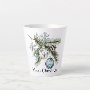 Taza De Café Latte Adornos de Navidad Pino Copo de Nieve Azul Blanco