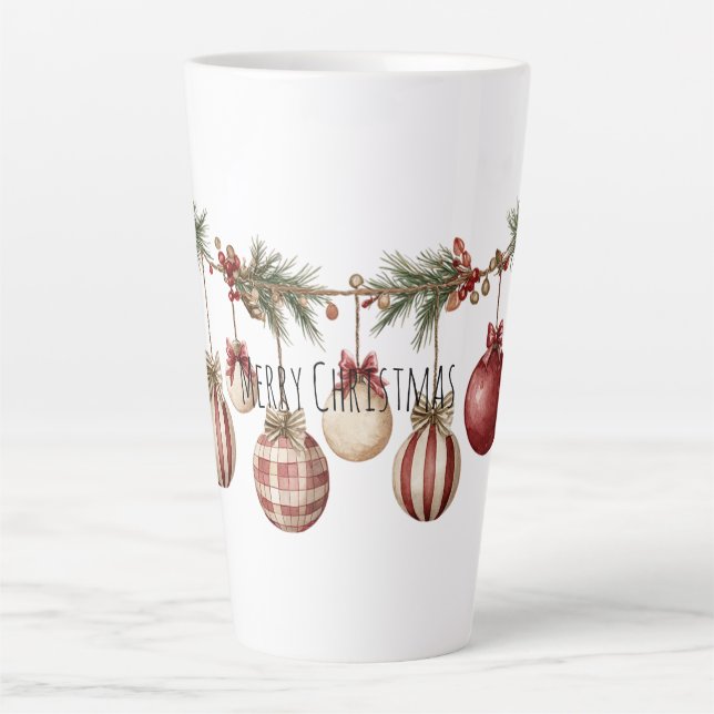 Taza De Café Latte Adornos Navideños Rojo Crema (Anverso)