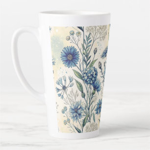 Taza De Café Latte Aesthetic Blue Wildflowers