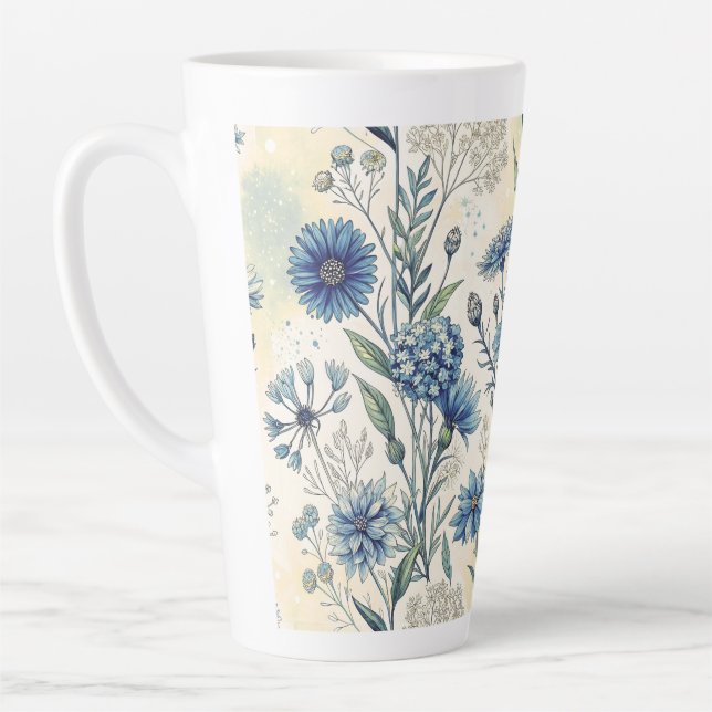 Taza De Café Latte Aesthetic Blue Wildflowers (Izquierda)