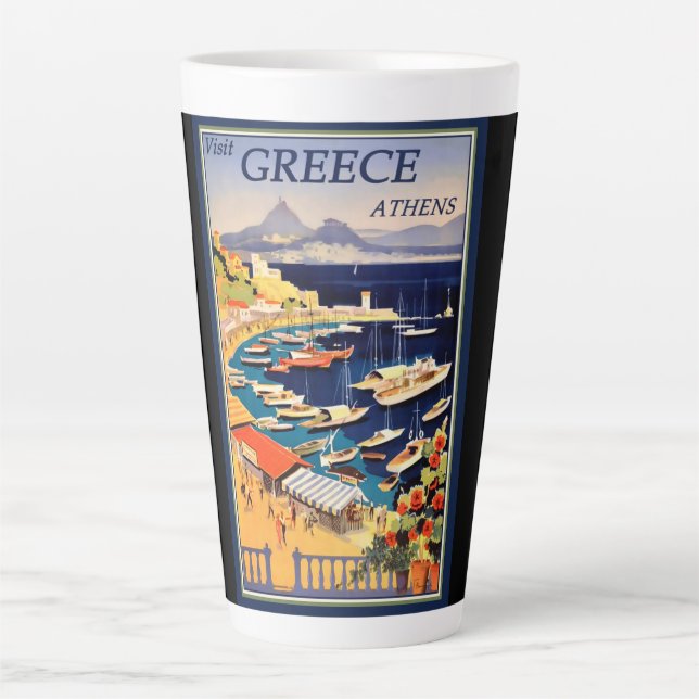 Taza De Café Latte Afiche de viaje de Grecia Atenas (Anverso)