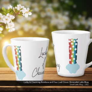 Taza De Café Latte Afortunado y encantador arcoiris de 4 hojas Minima