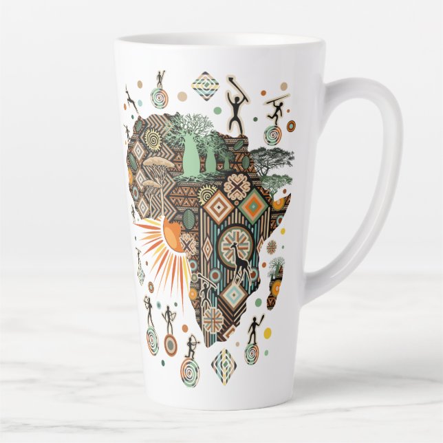 Taza De Café Latte Africa Map Decorative Tribal Elements Pattern (Derecha)