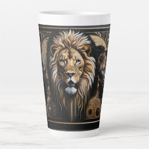 Taza De Café Latte Afrofuturismo de pareja con león