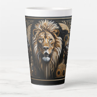 Taza De Café Latte Afrofuturismo de pareja con león